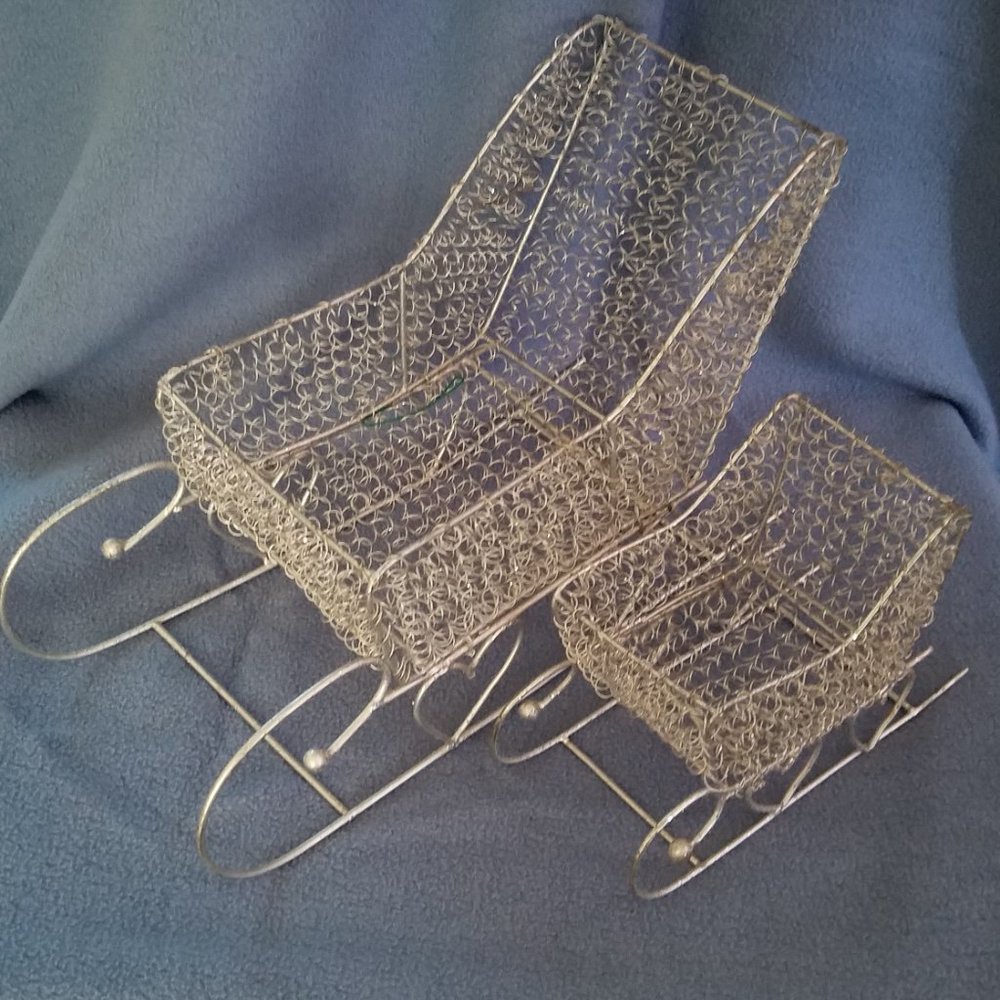 Set of Small and Large Metal knit Sleighs